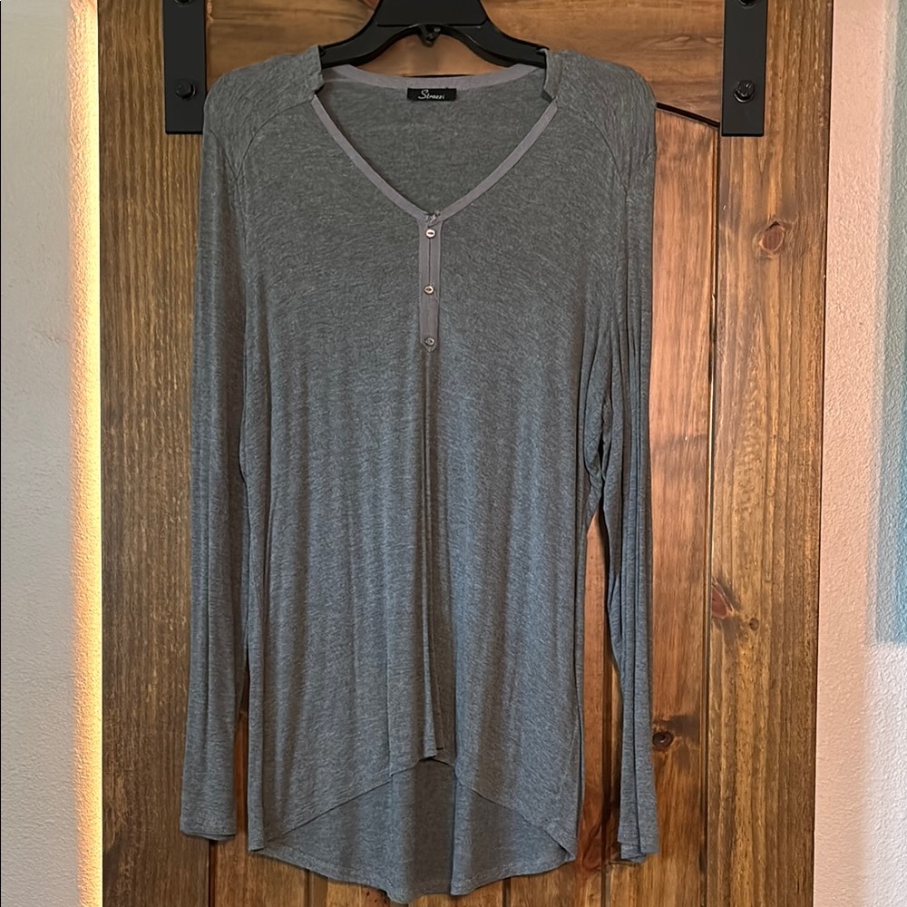 Gray Asymmetrical Buttoned Blouse